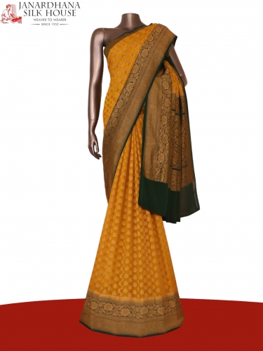 Double Contrast Handloom Banarasi Georgette Silk Saree